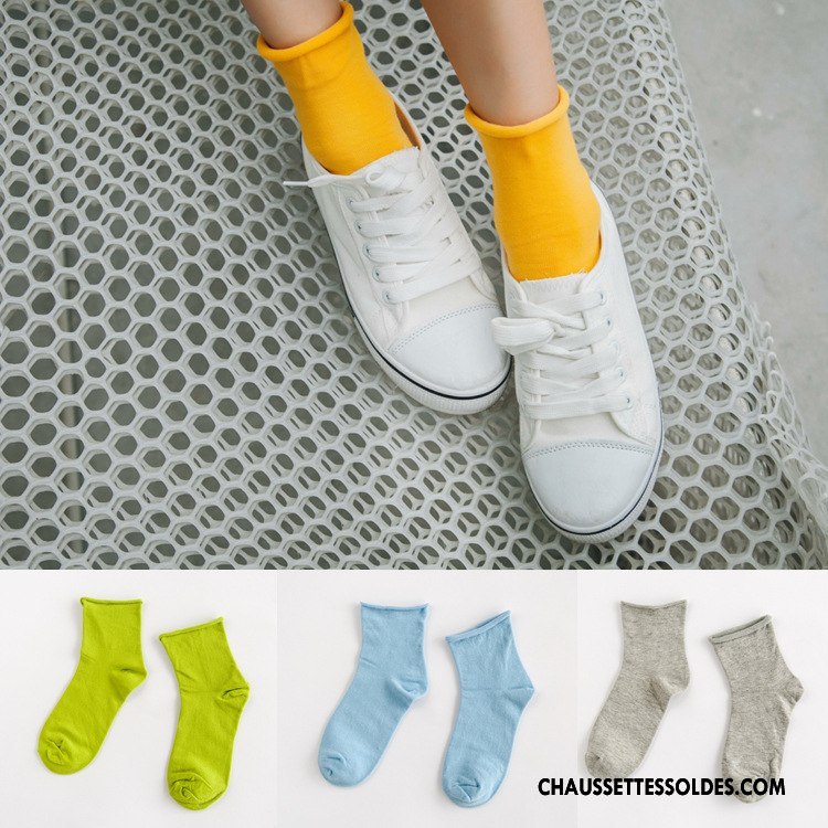 Chaussettes Mi Hautes Femme Chaussettes En Coton Dame Ourlet Tous Les Assortis Nouvelles Arrivées Court Pure Jaune