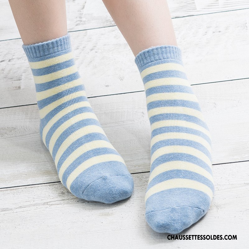 Chaussettes Mi Hautes Femme Chaussettes En Coton Hiver Renforcé Terry Milieu Matelassé Multicolore Bleu