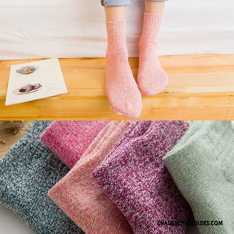 Chaussettes Mi Hautes Femme Chaussettes En Coton Hiver Thermiques Renforcé Milieu L'automne Pure Rose