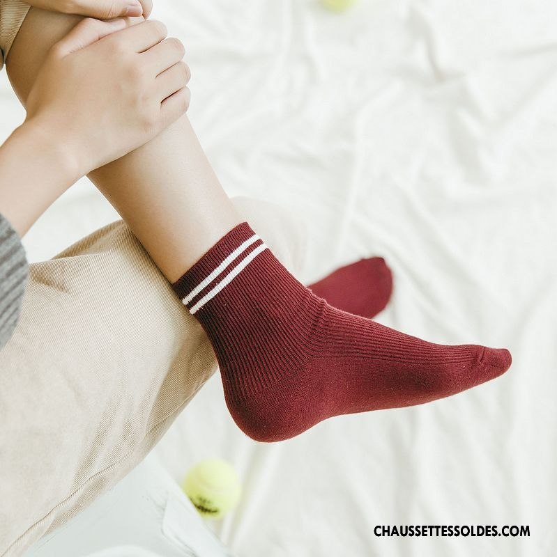 Chaussettes Mi Hautes Femme Chaussettes En Coton L'automne 100% Coton Nouvelles Arrivées Hiver Milieu Bordeaux