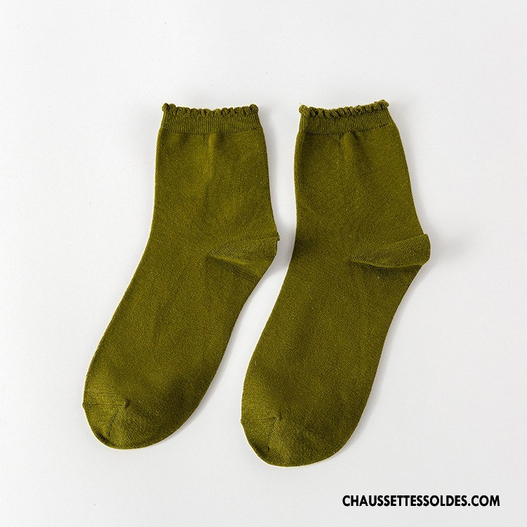 Chaussettes Mi Hautes Femme Chaussettes En Coton Milieu Dentelle Nouvelles Arrivées Simple Vert Foncé Couleurs De Bonbons Pure