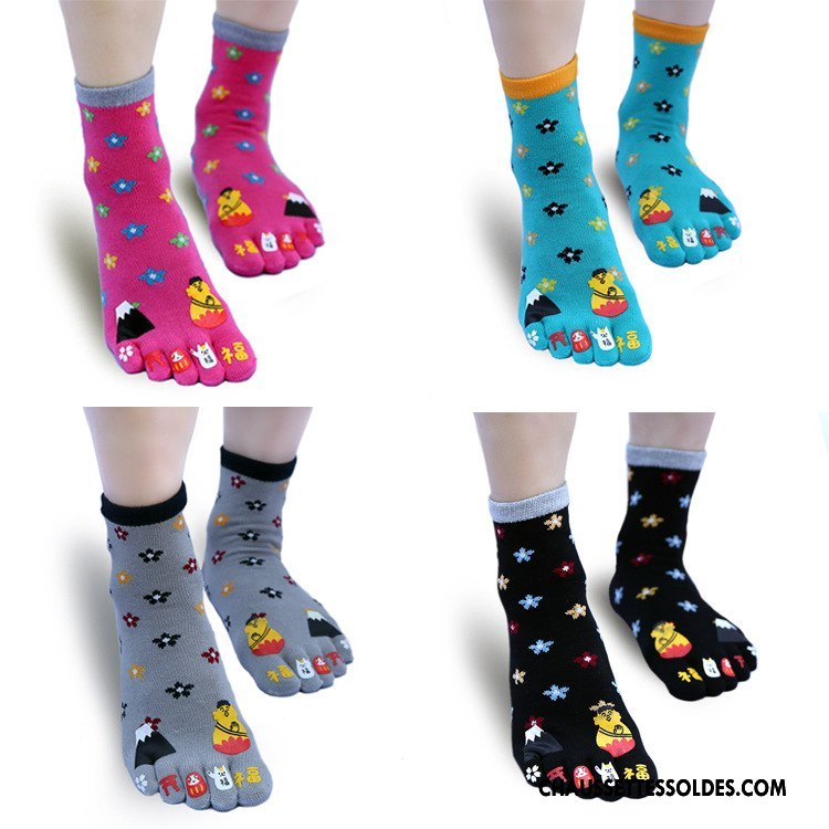 Chaussettes Mi Hautes Femme Cinq Doigts Casual Légèrement Matelassé Noir