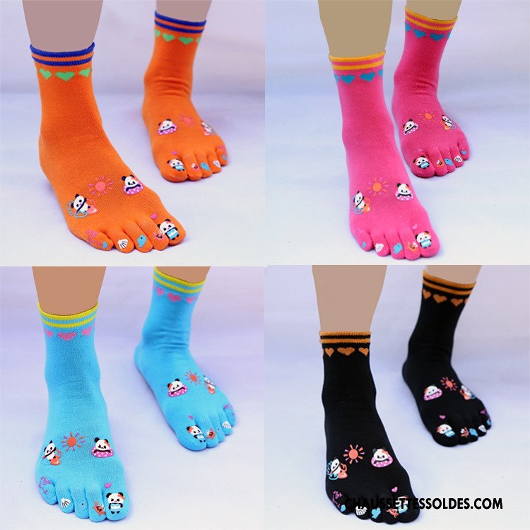 Chaussettes Mi Hautes Femme Cinq Doigts Hiver Chaussettes En Coton Dame Personnalité Longue Bleu