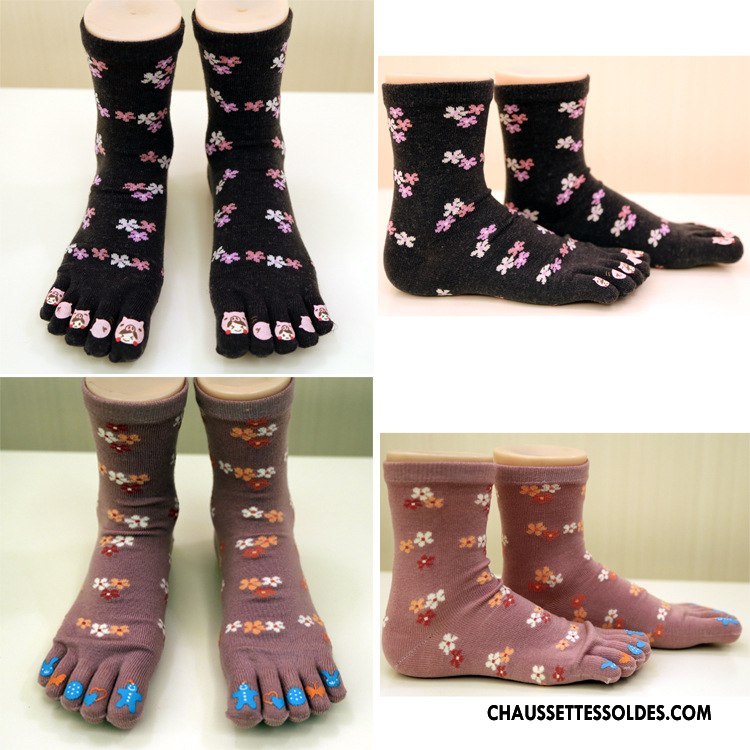 Chaussettes Mi Hautes Femme Classique Hiver Cinq Doigts Simple L'automne Noir
