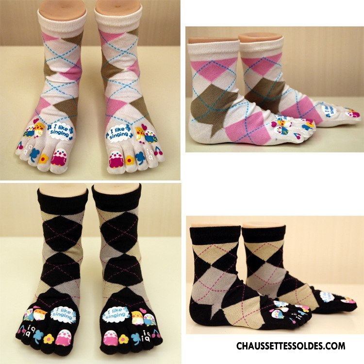 Chaussettes Mi Hautes Femme Confortable Charmant Cinq Doigts Dessin Animé Matelassé Noir