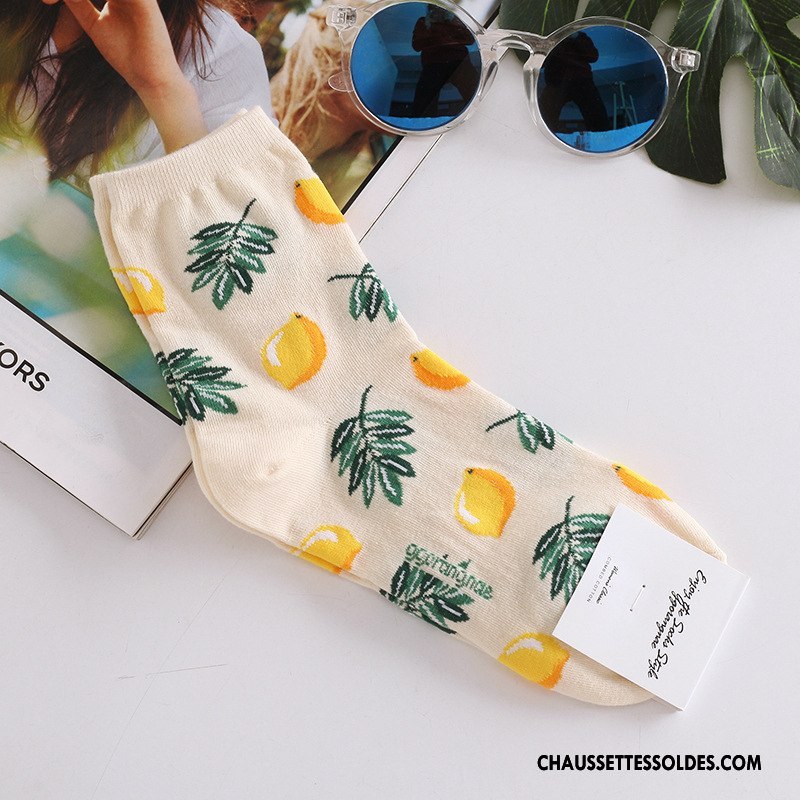 Chaussettes Mi Hautes Femme Coton Bio Fruit Chaussette Longue Milieu Art Importer Jaune