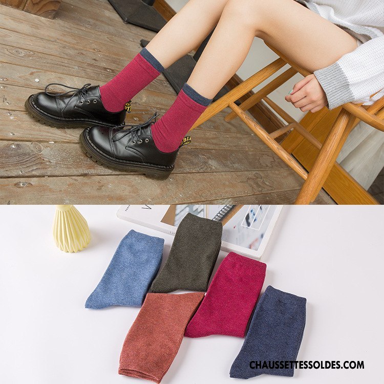 Chaussettes Mi Hautes Femme Coton Bio Hiver Créatif Nouvelles Arrivées L'automne Milieu Bordeaux Pure