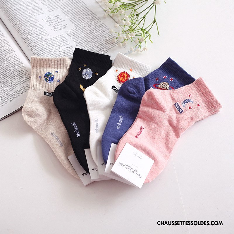 Chaussettes Mi Hautes Femme Coton Bio Nervurées Casual Importer Longue Hiver Rose