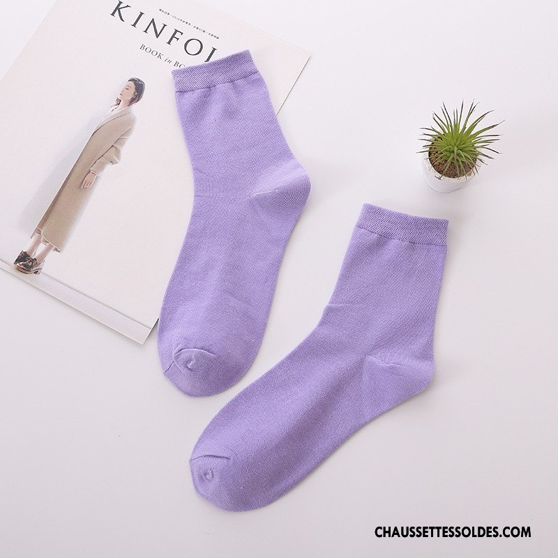 Chaussettes Mi Hautes Femme Coton Printemps Le Nouveau Été Milieu Violet