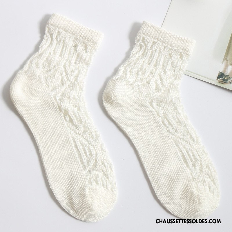 Chaussettes Mi Hautes Femme Creux Guipure Dame Chaussettes En Coton Coton Bio Milieu L'automne Blanc