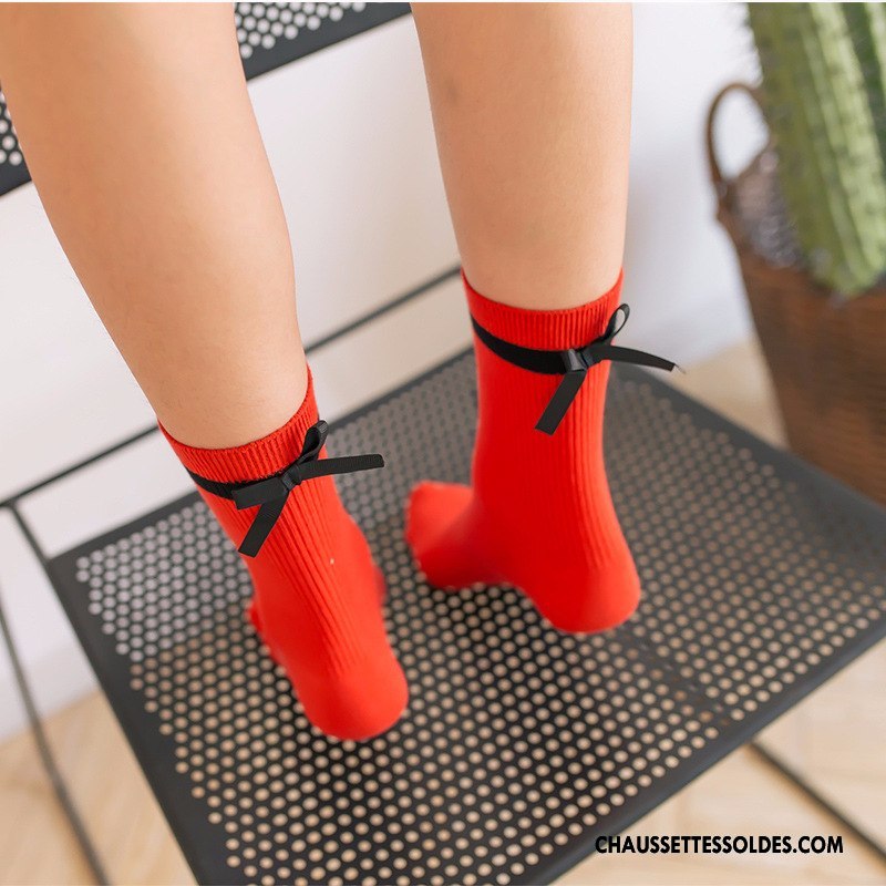 Chaussettes Mi Hautes Femme Dame Hiver L'automne Coton Bio 100% Coton Papillon Rouge