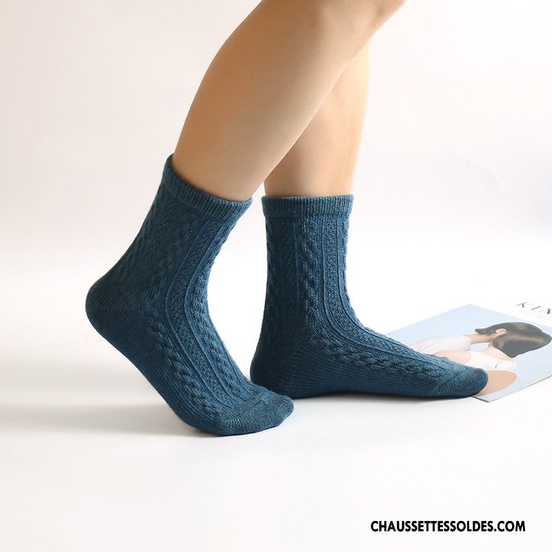 Chaussettes Mi Hautes Femme Dame Le Nouveau Milieu Des Chaussettes En Laine L'automne Renforcé Bleu
