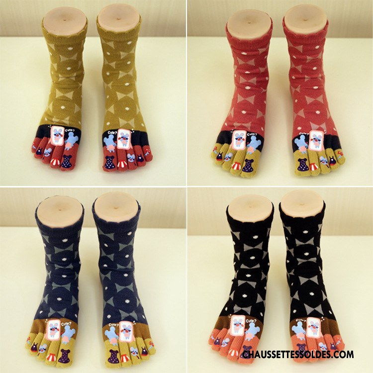 Chaussettes Mi Hautes Femme Dame Milieu Confortable L'automne Thermiques Cinq Doigts Jaune
