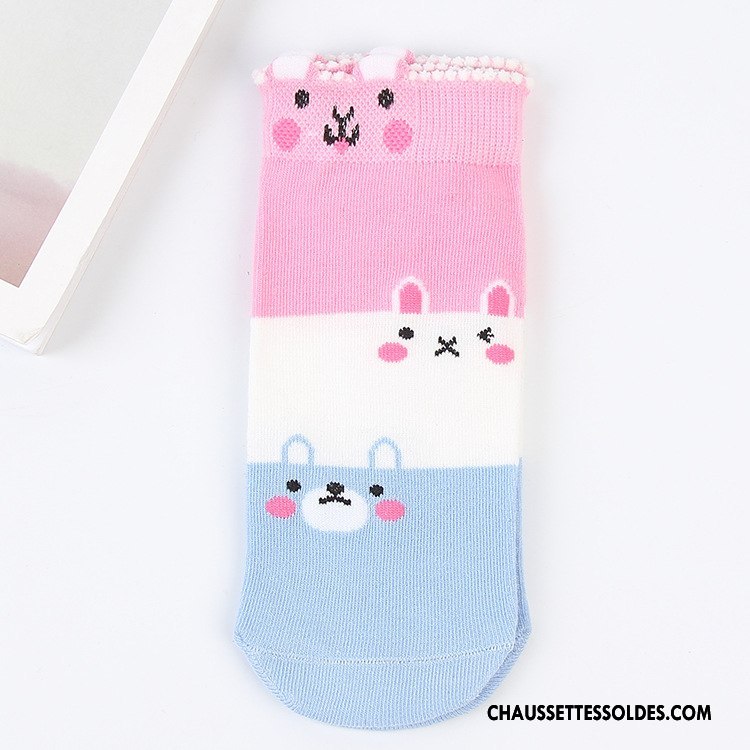 Chaussettes Mi Hautes Femme Dame Milieu Dessin Animé Dimensionnel Chaussettes En Coton Adulte Bleu Rose