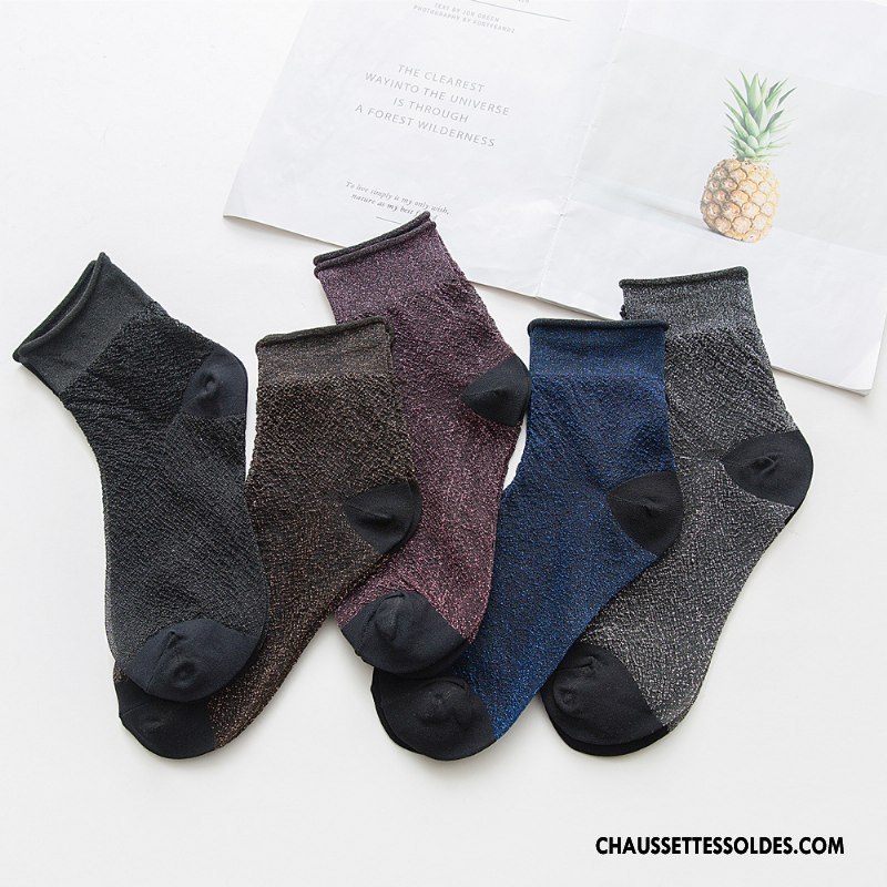 Chaussettes Mi Hautes Femme Dame Ourlet Nouvelles Arrivées Légère Rétro Milieu Noir Or Argent