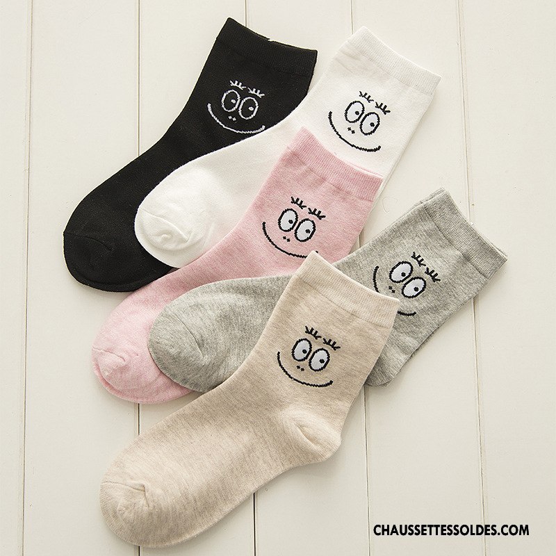 Chaussettes Mi Hautes Femme Dame Élève 100% Coton Dessin Animé Nouvelles Arrivées Courte Gris