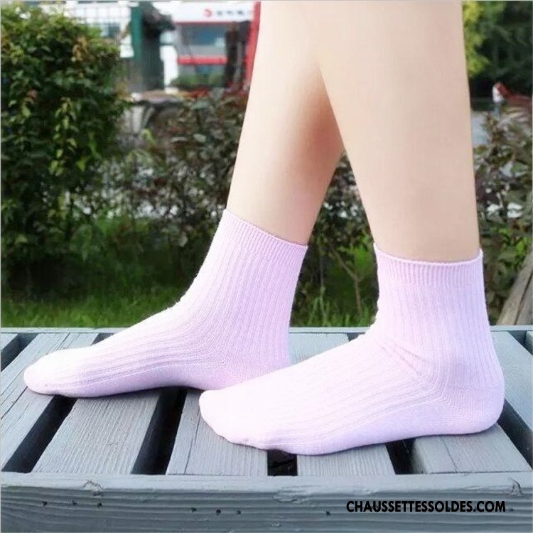 Chaussettes Mi Hautes Femme Dame Élève L'automne Antibactérien Absorber La Sueur Gros Rose