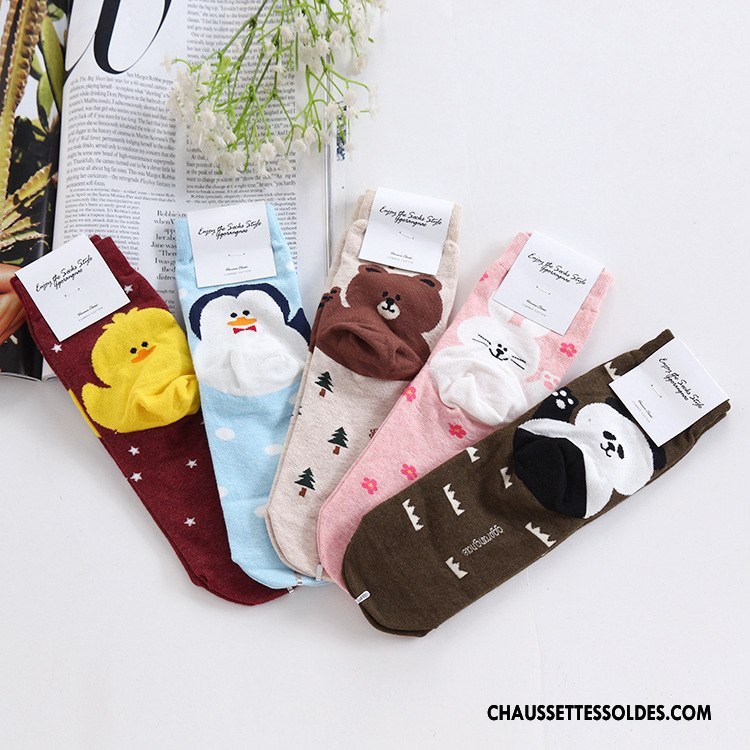 Chaussettes Mi Hautes Femme Dessin Animé Coton Bio Charmant Animal Dimensionnel Long Stock Bleu