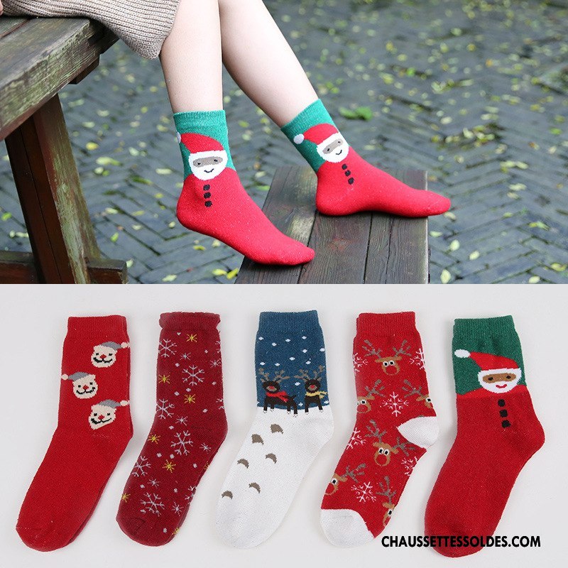 Chaussettes Mi Hautes Femme Dessin Animé L'automne Thermiques Noël Des Chaussettes En Laine Milieu Rouge