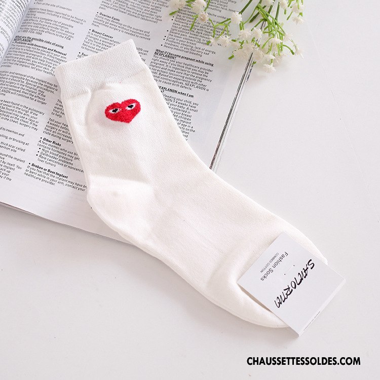 Chaussettes Mi Hautes Femme En Forme De Coeur Coton Bio Œil Long Stock Dame Importer Blanc