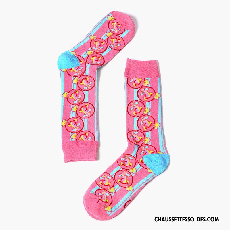 Chaussettes Mi Hautes Femme Europe Long Stock Homme Personnalité Marque De Tendance Rose Coloré