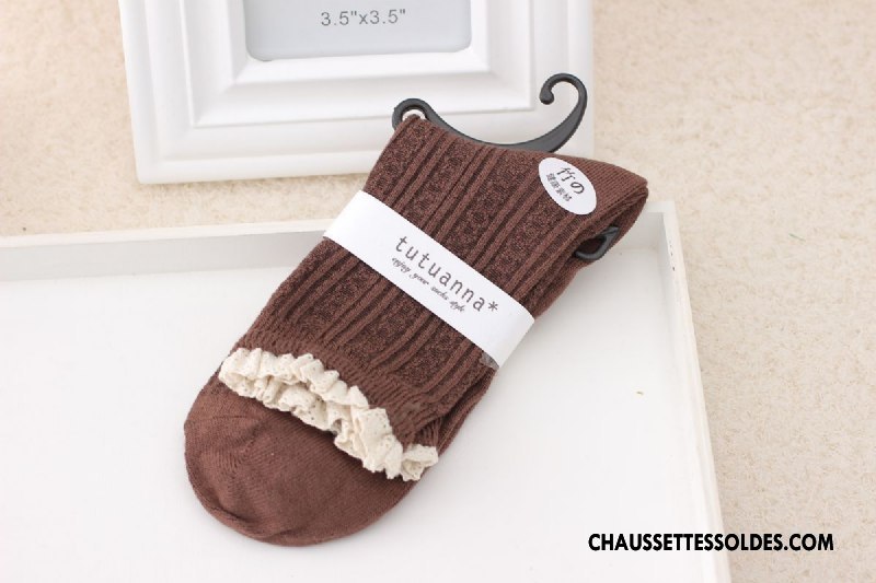 Chaussettes Mi Hautes Femme Fibre Dentelle Bambou Couleurs De Bonbons Marron / Brun