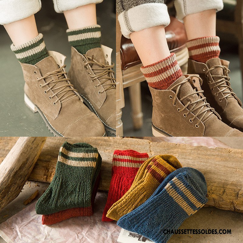 Chaussettes Mi Hautes Femme Flambage Renforcé Hiver L'automne Des Chaussettes En Laine Le Nouveau Vert Foncé