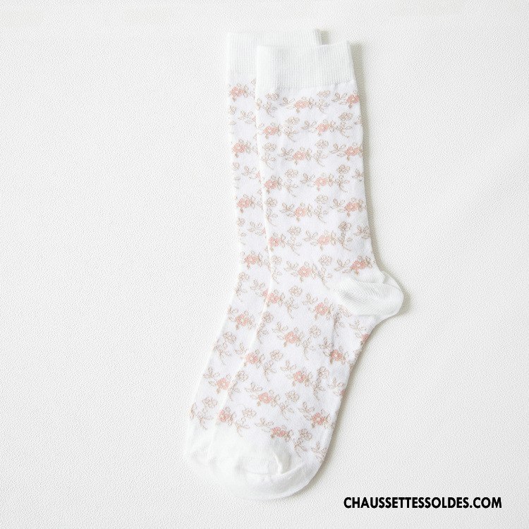 Chaussettes Mi Hautes Femme Floral Le Nouveau Hiver Dame 100% Coton Milieu Blanc
