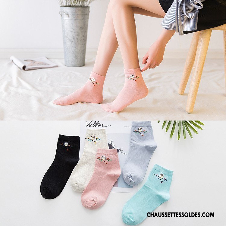 Chaussettes Mi Hautes Femme Frais Dessin Animé Coton Bio Le Nouveau 100% Coton Chaussette Courte Rose