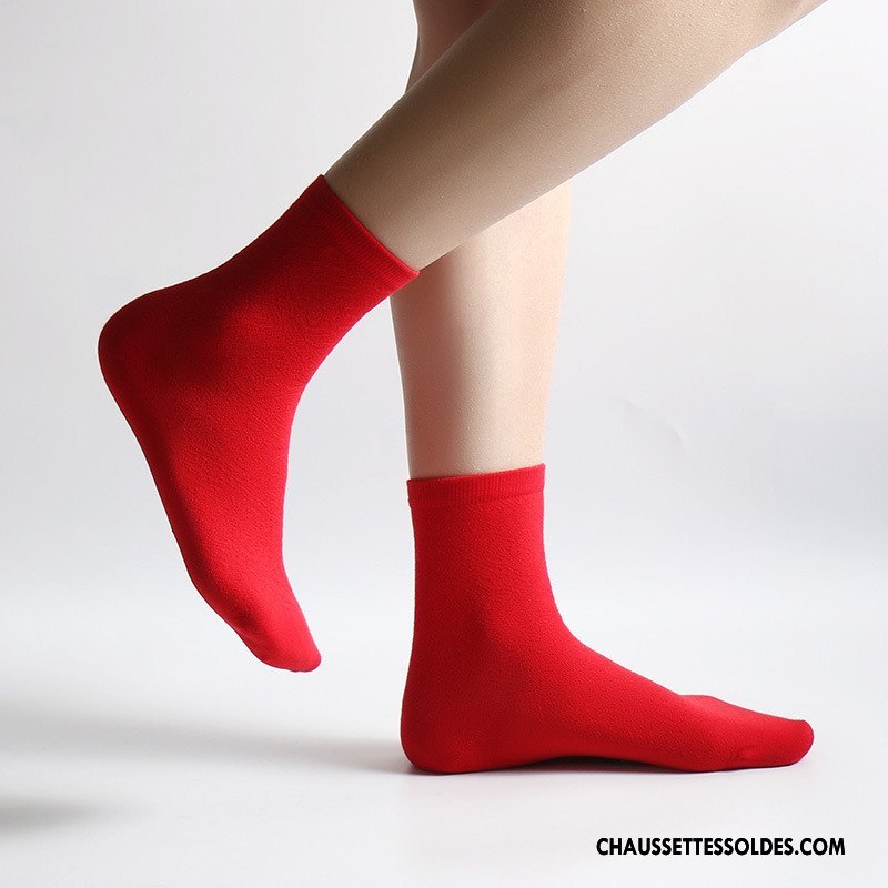 Chaussettes Mi Hautes Femme Gros Matelassé Dame Milieu Petit Rouge
