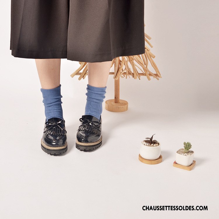 Chaussettes Mi Hautes Femme Haute Qualité Hiver L'automne Nouvelles Arrivées 100% Coton Bleu