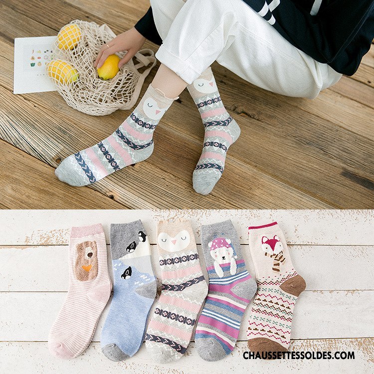 Chaussettes Mi Hautes Femme Hiver 100% Coton Nouveau Le Nouveau L'automne Dessin Animé Gris