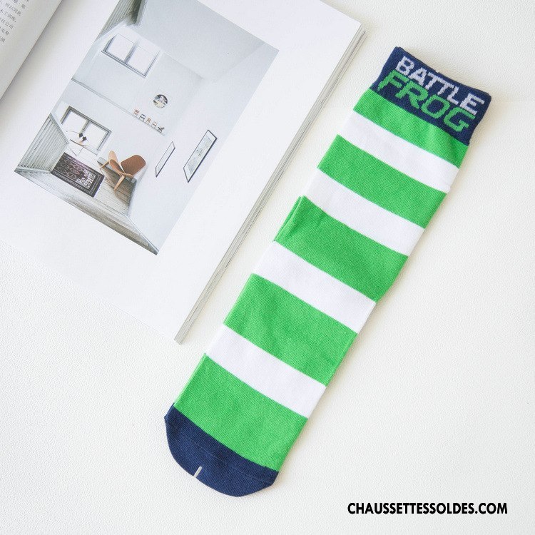 Chaussettes Mi Hautes Femme Hiver Chaussettes En Coton Milieu Homme Rayé L'automne Vert