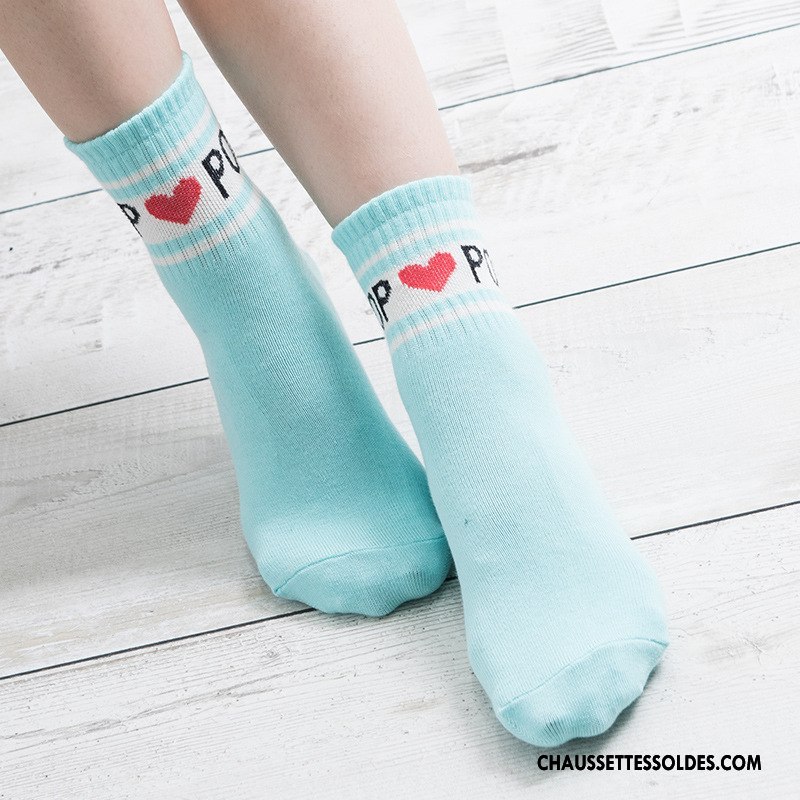 Chaussettes Mi Hautes Femme Hiver Haute Qualité Matelassé 100% Coton Lettre Le Nouveau Bleu