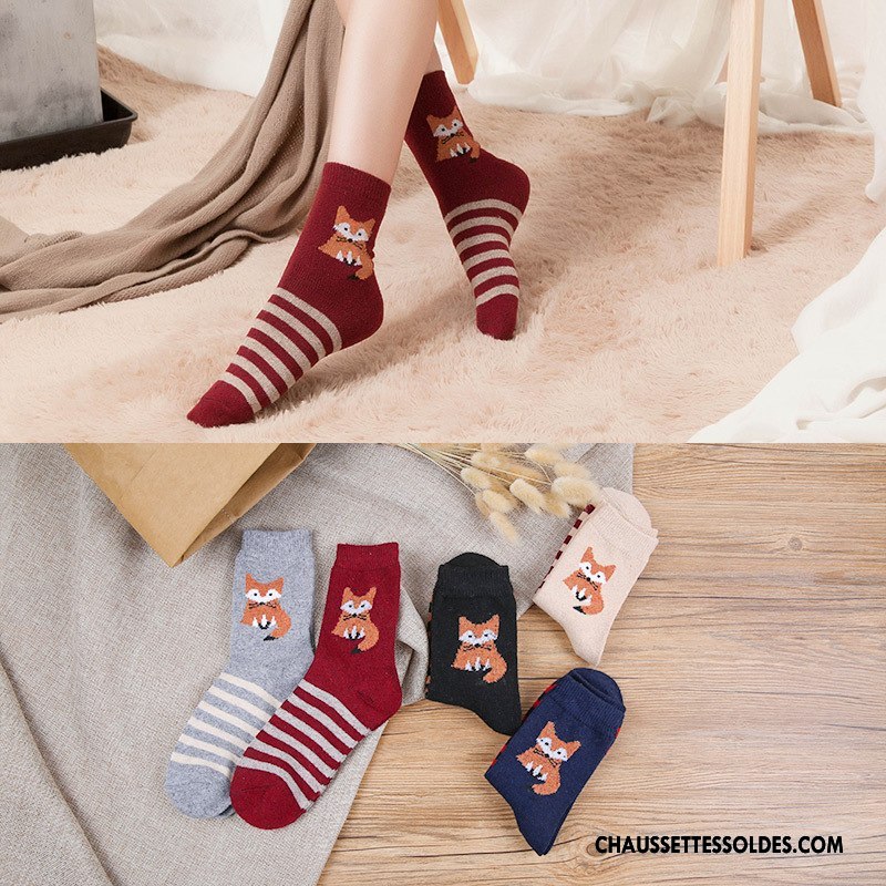 Chaussettes Mi Hautes Femme Hiver L'automne La Laine Lapin Dessin Animé Tous Les Assortis Bordeaux