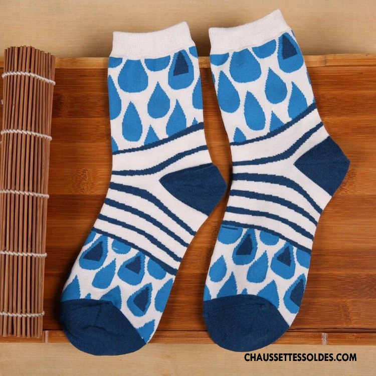 Chaussettes Mi Hautes Femme Hiver L'automne Respirant Milieu Homme Toutes Les Saisons Bleu Marin Bleu