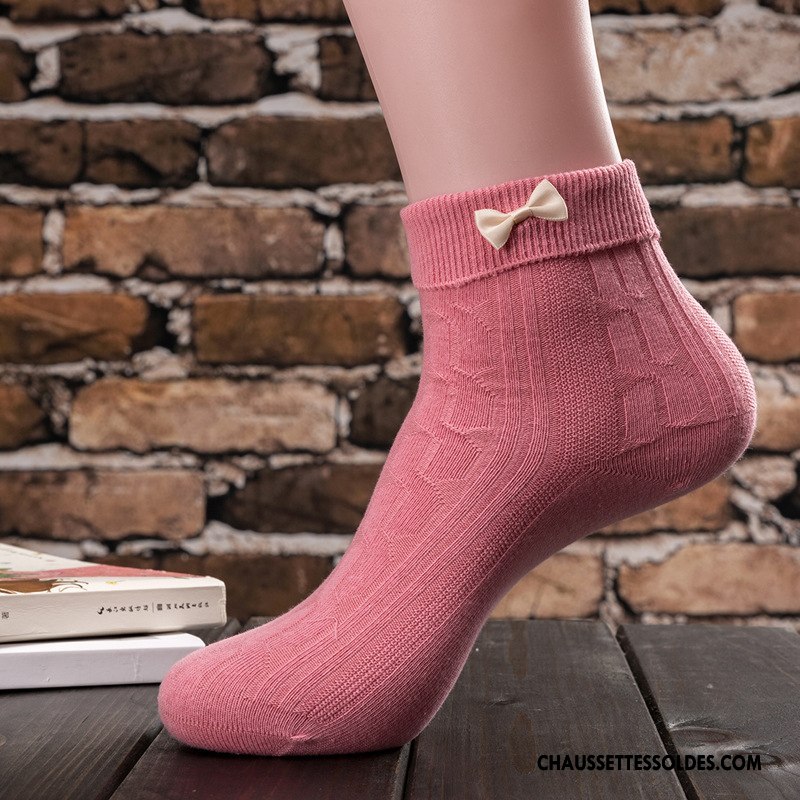 Chaussettes Mi Hautes Femme Hiver Le Nouveau Absorber La Sueur Coton Bio Doux Courte Rose