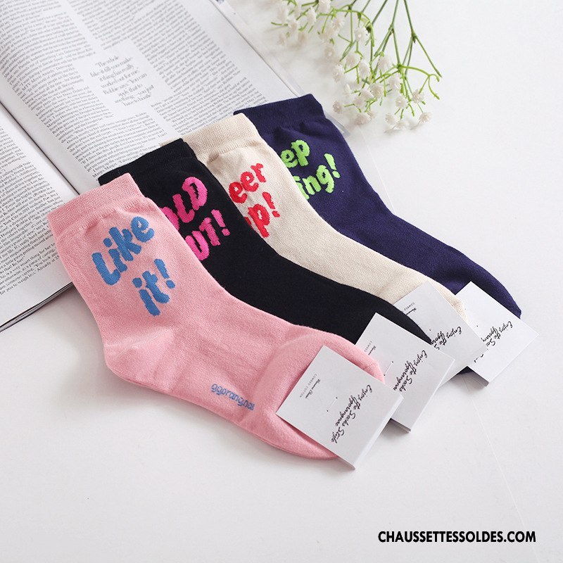 Chaussettes Mi Hautes Femme Hiver Lettre Dame Nouvelles Arrivées Casual Importer Rose