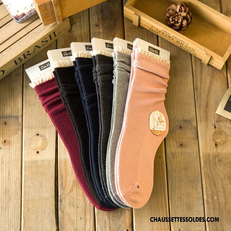 Chaussettes Mi Hautes Femme Hiver Milieu Tendance Dentelle L'automne Le Nouveau Couleurs De Bonbons Rose