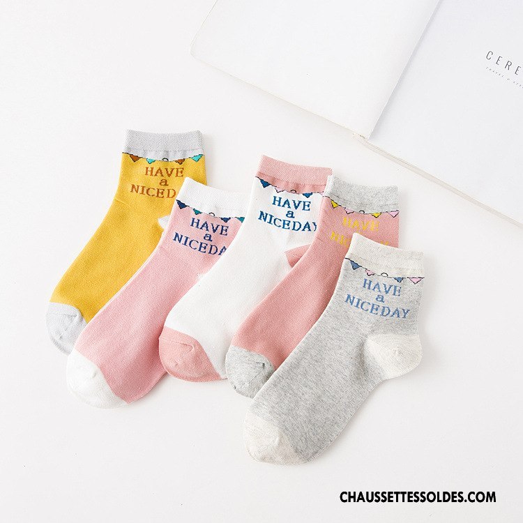 Chaussettes Mi Hautes Femme Hiver Vent D'université 100% Coton Chaussette Courte Coton Bio L'automne Jaune