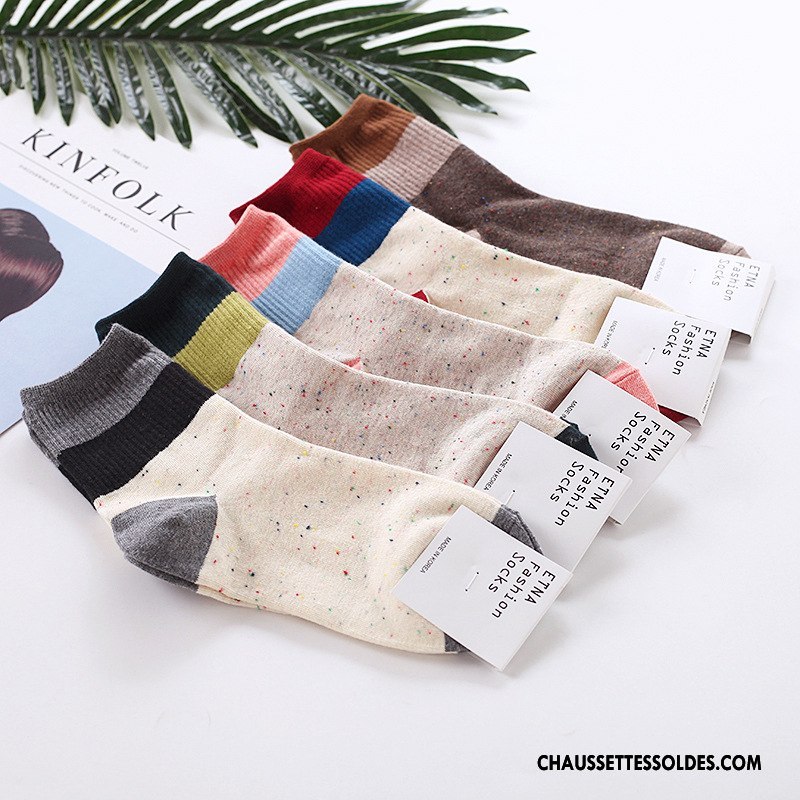 Chaussettes Mi Hautes Femme Importer Flocon De Neige Confortable Beige Mode Long Stock Couleurs Mixtes Blanc