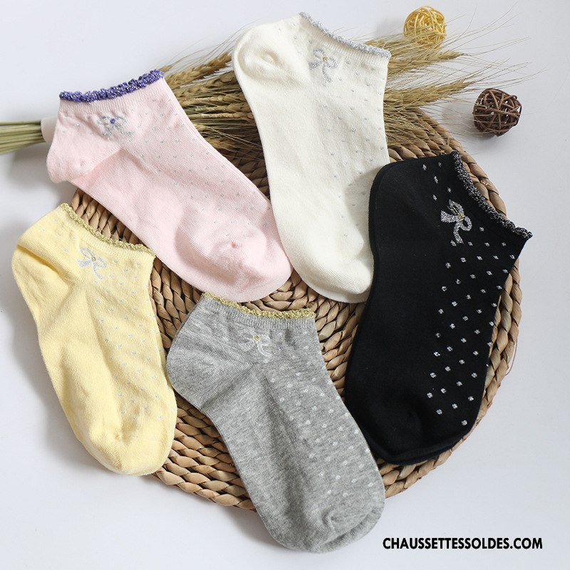 Chaussettes Mi Hautes Femme Invisible Antidérapant Chaussette Basse Coupée Simple Dame 100% Coton Jaune Clair