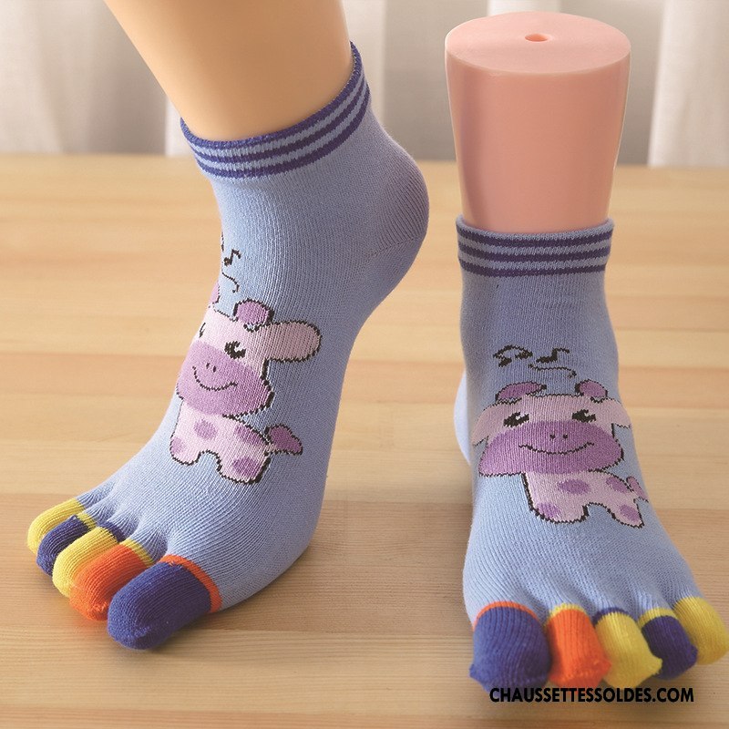Chaussettes Mi Hautes Femme Invisible Chaussette Basse Coupée Dessin Animé Été Cinq Doigts Coton Bio Couleurs De Bonbons Bleu