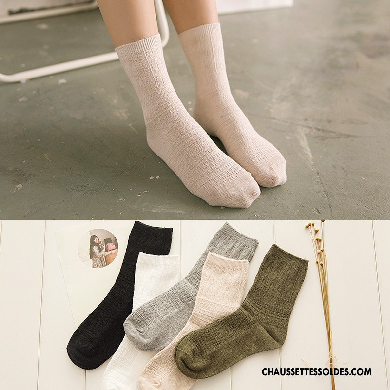 Chaussettes Mi Hautes Femme L'automne Beige 100% Coton Milieu Fleurs Nouvelles Arrivées Pure