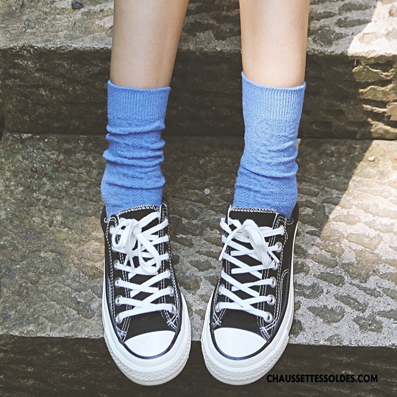 Chaussettes Mi Hautes Femme L'automne Fleurs 100% Coton Nouvelles Arrivées Hiver Milieu Pure Bleu
