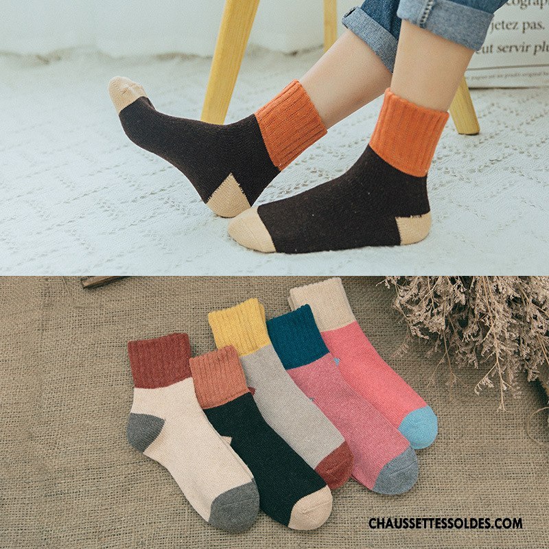 Chaussettes Mi Hautes Femme L'automne Hiver Dame Milieu Terry Des Chaussettes En Laine Couleurs Mixtes Noir