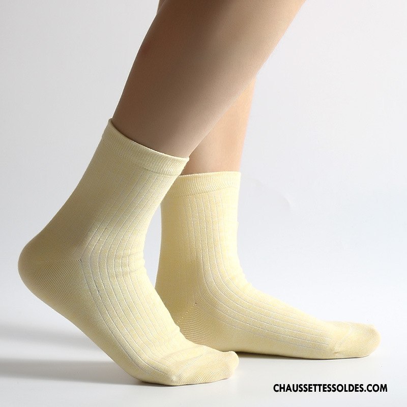 Chaussettes Mi Hautes Femme L'automne Hiver Matelassé Renforcé Mode Pure Jaune