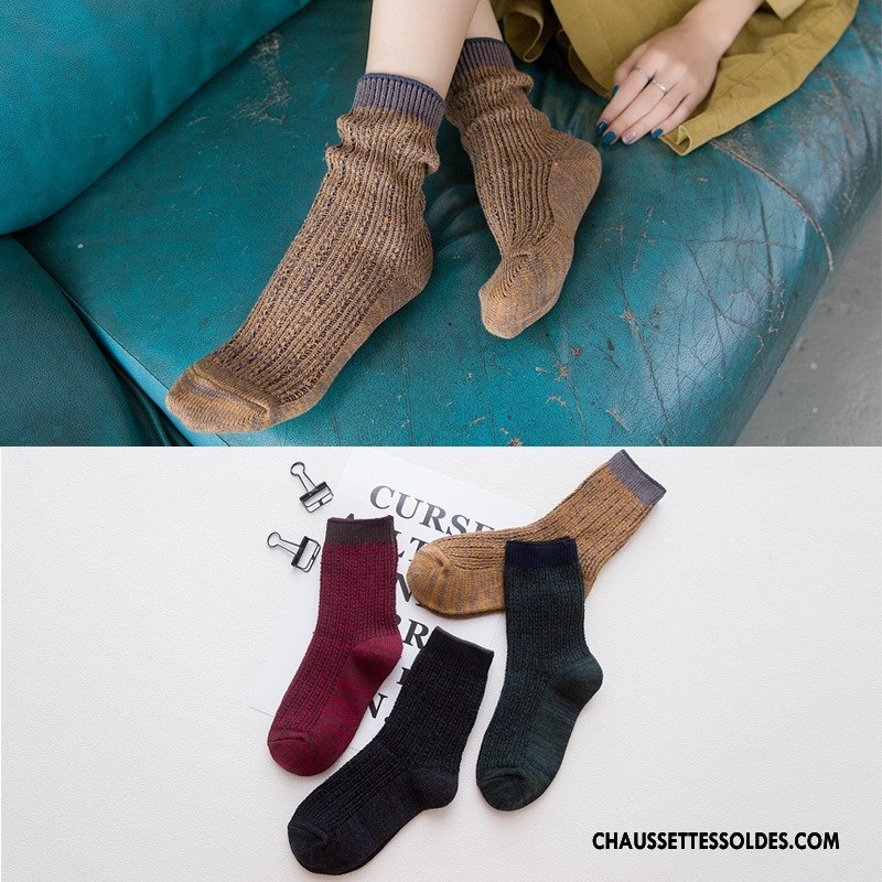 Chaussettes Mi Hautes Femme L'automne Longue Rétro Style National Coton Bio Hiver Marron / Brun