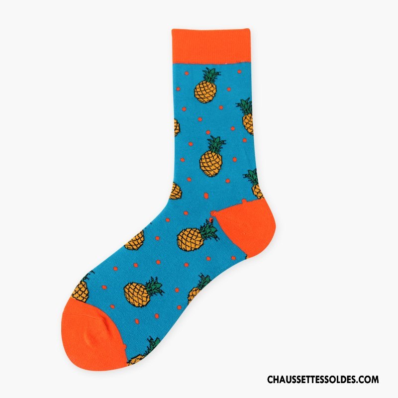 Chaussettes Mi Hautes Femme L'automne Marque De Tendance Personnalité Homme Nouvelles Arrivées Chaussettes En Coton Bleu