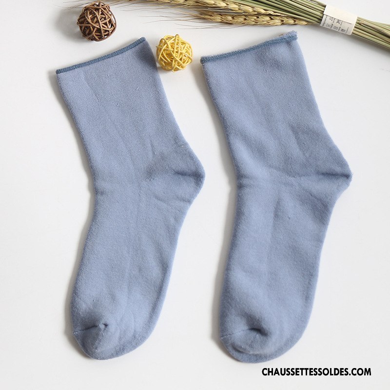 Chaussettes Mi Hautes Femme L'automne Middle Waisted Anti-odeur Milieu Chaussettes En Coton Hiver Pure Bleu